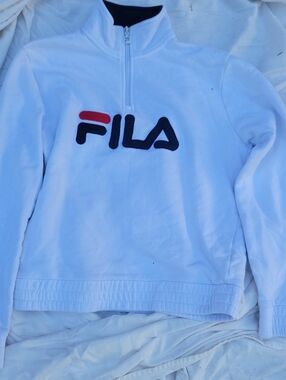 Fila Women's White Half-Zip Pullover with Embroidered Logo Size S